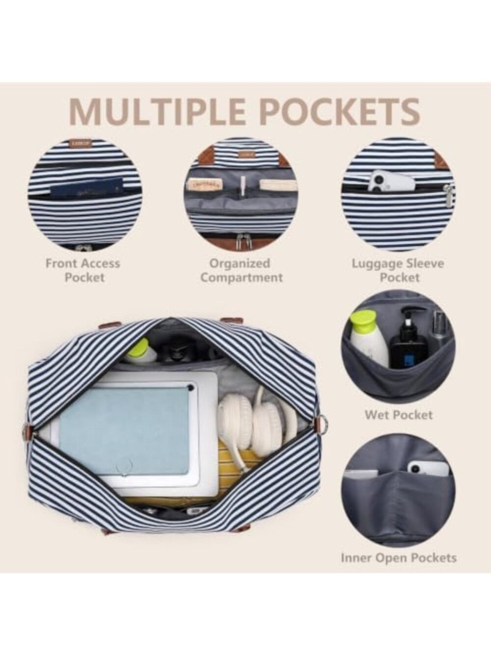 Spacious Women's Travel Weekender Duffle Bag with Shoe Compartment - Perfect - Picture 3 of 6